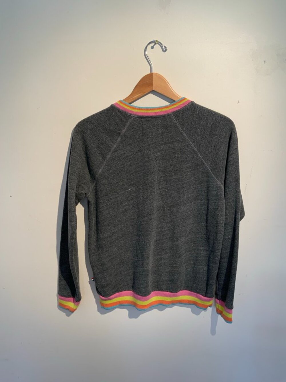 Sol Angeles Rainbow Trim Sweatshirt Size Small Gray Terry Crewneck - Picture 3 of 3